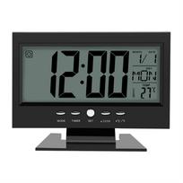 LCD skaitmeninis garso jutiklis stalo žadintuvas su kalendoriumi ir temperatūros rodymu, juodas juoda