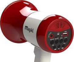 "Magikl MegaFon" garsiakalbis su sirena - garsus ir mažas - MP3 grotuvas, įrašymo funkcija, įkraunama ličio baterija ir USB įkrovimo laidas - vaikams, vakarėliams ir sportui