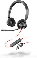POLY Blackwire 3320 Stereo MS Teams Laidinės ausinės, USB-C/A Adapter, Juoda
