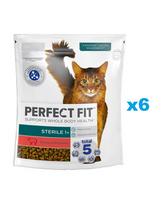 PERFECT FIT Sterile 1+ 6x750 g sausas visavertis pašaras suaugusioms katėms, kuriame gausu jautienos