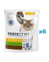 PERFECT FIT Sensitive 1+ 6x750 g sausas visavertis pašaras suaugusioms katėms, kuriame gausu kalakutienos
