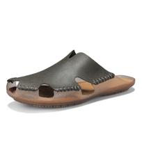 Naujos Kokybiškos Odinės Neslystančios Šlepetės Vyriškos Paplūdimio Sandalai Patogūs Vasariniai Batai Vyriškos Šlepetės Klasika Vyriškos Šlepetės 39 pilka spalva