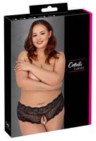 Juodos atviros nėriniuotos kelnaitės su perlais XL Cottelli CURVES