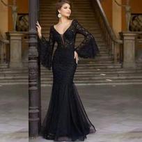 Elegant Black Lace Fishtail Evening Dress XL juoda