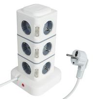 Daugiafunkcinis maitinimo blokas vertikalus bokštas 12 lizdų lizdas EU kištukas 2,8 m ilginamasis laidas 220V 10A su 4 USB perkrovos apsauga jungiklis