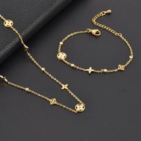 2 vnt. nerūdijančio plieno dobilų segtukas deimantų apyrankės vėrinio rinkinys necklace+bracelet auksas