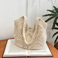 Small Fresh Pastoral Style Cotton Rope Shoulder Bag Woven Soft Bag Travel Versatile Fashion Straw Woven Cotton Rope Tote Bag
