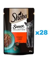 SHEBA Sauce Collection 28x85 g drėgnas visavertis ėdalas suaugusioms katėms su jautiena padaže