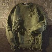 Unisex American Retro High-Street Hole Sweater: Autumn/Winter, Lazy Style, High-End Design XL žalia
