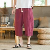 Vyriškos medvilnės-lino kiniško stiliaus laisvos sutrumpintos kelnės - Lengvi, madingi vasariniai harem šortai 4XL (recommended 180-200 jin) pink