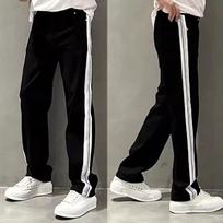 Men's Summer Wide-Leg Striped Stitching Casual White Jeans 34 (155-165 jin)