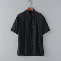 Vyriški retro kiniško stiliaus lininiai marškiniai trumpomis rankovėmis Hanfu Tang XL