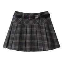 Women's High-Waist American Retro Plaid Pleated Skirt - Early Autumn College Style M (96-108 lbs)