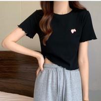 Short T-shirt Women's Korean Version New Fresh Fungus Edge Irregular Thin Short-sleeved Top M juoda