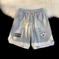 Men's Summer Hip-Hop Contrast Color Basketball Shorts with Embroidered Letters L pilka spalva