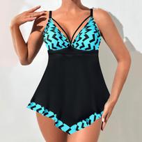 Moteriški paplūdimio drabužiai Vasarinis tankinis Viengarsis maudymosi kostiumėlis Dvidalis bikinis Didelis dydis 1XL mėlyna