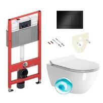 Tece Base potinkinis rėmas juodos matinės spalvos klavišu ir GSI Pura pakabinamas klozetas su SWIRLFLUSH® nuplovimo sistema