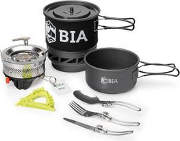 "BIA Willi 2.0" stovyklavimo viryklės rinkinys: Kompaktiška 750 ml dujinė viryklė su 1800 W greitojo puodo technologija, skirta žygiams pėsčiomis, išgyvenimo įrangai, lauko darbams, įskaitant stovyklavimo priedus: Keptuvė, stalo įrankiai, itin lengvas
