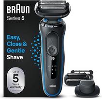 "Braun Series 5" elektrinis skustuvas su "EasyClick" kirptuvo priedu, elektrinis vyriškas skustuvas, tikslus kirptuvas, EasyClean, dovanų žmogui, pagamintas Vokietijoje, 51-B1820s, mėlynas