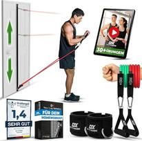 "DX Fitness" Reguliuojamo aukščio durų inkaras su treniruočių juostomis ir treniruočių vaizdo įrašais, durų inkaro pasipriešinimo juostų rinkinys, fitneso įranga namams, jėgos treniruotės, daugiafunkcinė sporto įranga