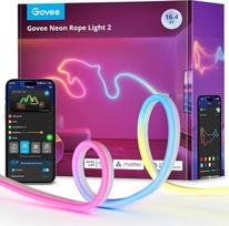 "Govee" neoninė virvės šviesa 2, RGBIC neoninė LED juosta 5 m su formų žemėlapiu, "pasidaryk pats" dizainas, veikia su "Alexa", "Matter" ir "Google Assistant", neoninė LED juosta, skirta miegamajam, Helovino sienų apdailai, balta