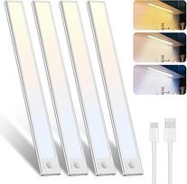 "libtit" 30 cm virtuvės LED šviestuvas, reguliuojamas spintelės apšvietimas su judesio jutikliu, 3000K-4000K-6500K spalvų režimai, ryški USB įkraunama šviesos juosta spintelėms, laiptams, prieškambariams, 4 vnt.