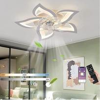 "MiiR" LED tylus lubų ventiliatorius su apšvietimu, 50 W miegamojo lubų šviestuvas, su nuotolinio valdymo pulteliu ir programėle, reguliuojamo apšvietimo lempa su ventiliatoriumi, 5 lemputės, gėlės formos, akrilo gaubtas, svetainė, virtuvė, 69 cm