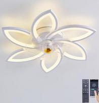 "Narwhal" tylus lubų ventiliatorius su apšvietimu Dimmable LED lubų šviesos ventiliatoriaus šviesa Modernus gyvenamojo kambario šviestuvas Miegamojo virtuvės valgomojo kambario šviestuvai su ventiliatoriumi (baltas, 6 liepsnos ir 7 lapai)
