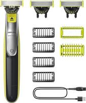 "Philips OneBlade 360 Face & Body" elektrinis barzdos kirptuvas, skustuvas ir kūno skustuvas, skirtas kirpti, modeliuoti ir skusti, 3 x 360 ašmenų, 4 x kirpimo antgaliai (1, 2, 3, 5 mm), 2 x kūno antgaliai,