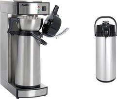 "Saro" 317-2085 "Thermo" kavos aparatas su krepšelio filtru ir termosu, pramoninis kavos aparatas su termosu (2,2 l, maždaug 10 puodelių kavos), sidabrinės spalvos, 1,8 l ir 317-2076 Izoliuotas siurblio puodelis S/S, 2,2 l