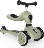 "Scoot & Ride Highwaykick 1" paspirtukas su sėdyne "2-in-1" su reguliuojamo aukščio sėdyne ir vairu (alyvuogių spalvos)