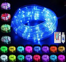 "Wujun" RGB LED lauko virvės šviesa, 10 metrų, 100 LED, su USB, IP68 atspari vandeniui, 16 spalvų, 4 režimai, su nuotolinio valdymo pulteliu ir laikmačiu, skirta Kalėdų šventei, balkonui, vestuvėms, gimtadienio dekoracijoms