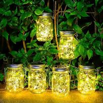 6 saulės žibintų pakuotė, skirta naudoti lauke - 30 LED saulės "Mason Jar Light" oro sąlygoms atsparus saulės žibintas Kabantys saulės šviesos sodo dekoravimo žibintai, skirti lauko terasai, balkonui, sodo medžiui, sienai, stalui (A-Warm)