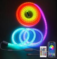 ALITOVE WS2811 RGB IC Neon LED Strip 5 m 360° Luminous Round Reticulated USB Neon Light IP67 App Controllable Music Sync IR Dimmer for Bedroom Home DIY Lighting