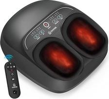 COMFIER Shiatsu pėdų masažuoklis su šiluma, elektrinis pėdų masažuoklis, 3D minkymo, ritininis ir oro kompresijos, 3 intensyvumų, skirtas pavargusiems raumenims ir padams, juodas, iki 46 dydžio batų