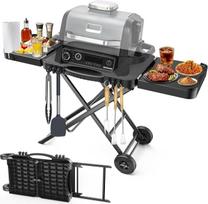 Denmay Grill Table Trolley for Weber Q100 Q200 Q300 Series, Enders Urban, Nexgrill, Ninja Woodfire Grill, Ooni, Solo Stove, Burnhard Wayne, Grill Stand with Wheels for Most Portable Grills