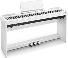 E pianinas 88 klavišai, "Donner DEP-20" skaitmeninio pianino klaviatūra 88 klavišai, plaktuko mechanizmas, svertinis pradedančiųjų elektrinis pianinas su pedalu ir fortepijono stovu, baltos spalvos