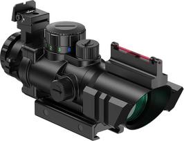 Feyachi šautuvo optinis taikiklis 4 x 32 mm raudonas / žalias / mėlynas apšviečiamas raudonasis taškas su šviesolaidžio optika, skirtas medžioklei, airsoftui ir arbaletui, su 20 mm/22 mm tvirtinimu