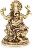Ganesha Idol Brass Ganesh Sitting Statue on Lotus for Puja Temple at Home and Office