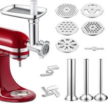 Gdrtwwh Mėsos smulkintuvo priedų rinkinys, suderinamas su visais "KitchenAid" stacionariais maišytuvais, su 3 dešrų užpildymo vamzdeliais, 2 peiliais ir 5 malimo plokštelėmis