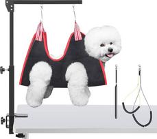 HIDOG Pet Grooming Arm with Clamp, Adjustable Dog Grooming Table Arm with Two No-Sit Brackets and Hammock Harness, Foldable Pet Grooming Accessories for Small Medium Dogs