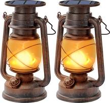Hzitcigm Senoviniai saulės žibintai lauke, 2 saulės žibintų pakuotė, kabantys retro LED saulės žibintai, lauko vandeniui atspari audros šviesa, LED lauko žibintai su liepsnos efektu, saulės šviesos sodui,