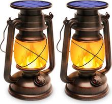 KINGLEAD Vintage saulės žibintas, lauko žibintai, kabantis vandeniui atsparus LED saulės žibintas su liepsnos efektu, skirtas naudoti lauke, sode, per Kalėdas, Heloviną, Naujuosius metus, kieme, 2 vnt.