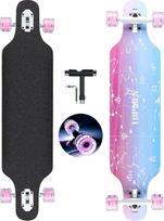 Longboard riedlentė berniukams mergaitėms pradedantiesiems suaugusiems paaugliams Cruiser Pilna lenta 8 sluoksnių klevo Longboard šepetys gatvės šokių lenta su T-Tool