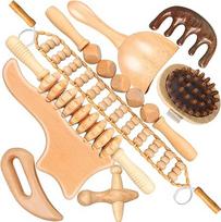 Maderoterapia Set Cellulite Lymphatic Drainage Curved Wood Massager for Legs Abdomen 9 Pieces Wooden Massager for Body Shaping 9 Pieces Maderoterapy Kit