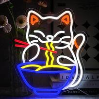 OYCGZV Katė Ramen Neon ženklas Spalvinga LED neoninis ženklas Sienos katė makaronai Neon ženklas makaronai LED ženklas restoranas Ramen parduotuvė Virtuvė užkandžių baras Gyvenamasis valgomasis kambarys pusryčiai Šalis Namų parduotuvė dovanos