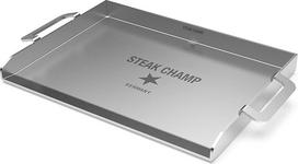 Steak Champ Grill Plancha, 4,2 kg: Nerūdijančio plieno grilio plokštė anglims ir dujiniams griliams su patogiomis nešiojimo rankenomis ir kampu pasvirusiu priekiu