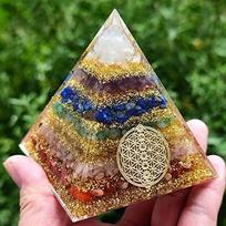 TAMHOPE Orgonito 7 čakrų piramidė Didelė aura Kvarcas Galvojimas, Joga Meditacija Dervos Rankų darbo EMF apsauga Namų papuošalai (8 cm, labai didelis)