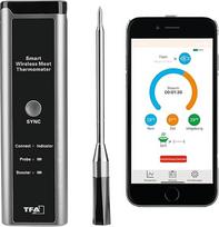 TFA Dostmann Wireless Meat Thermometer Smart BBQ 70 m, 14.1515.10, Grill Thermometer, for Grill/Oven/Hot Air Fryer, Dishwasher Safe, Roasting Thermometer, Kitchen Chef, Black/Grey