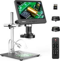 TOMLOV DM602 Pro 10,1 colio 2K HDMI skaitmeninis mikroskopas, 3 objektyvų 24 MP litavimo mikroskopas / biologinis mikroskopas su 144 reguliuojamomis LED žiedinėmis šviesomis, 64GB kortele, 10 colių stabiliu stovu, Windows/Mac
